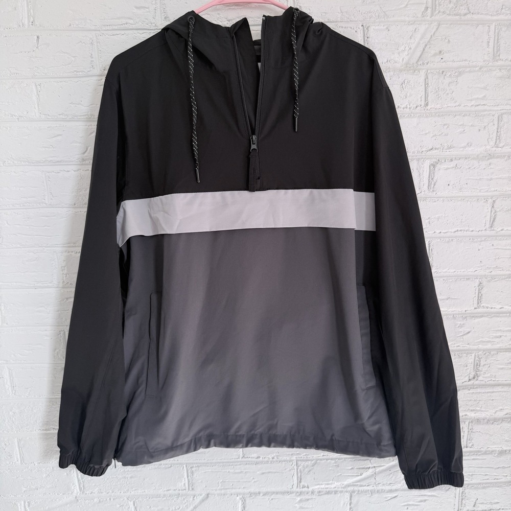 Aeropostale Windbreaker Jacket Men's Medium‎ Colorblock Hoodie Black Gray White